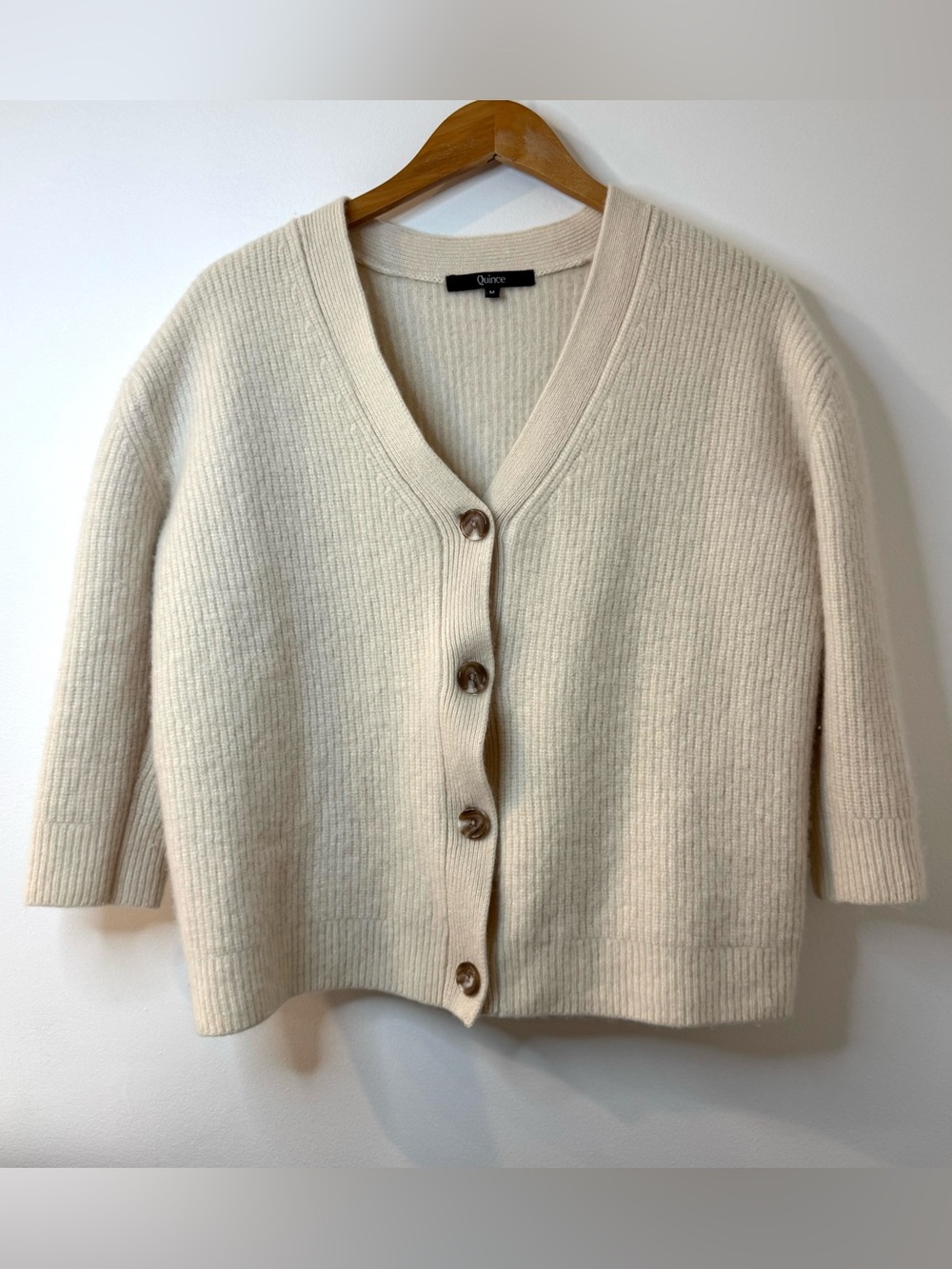 Quince 100% CASHMERE cream Cropped Cardigan Sweater medium
